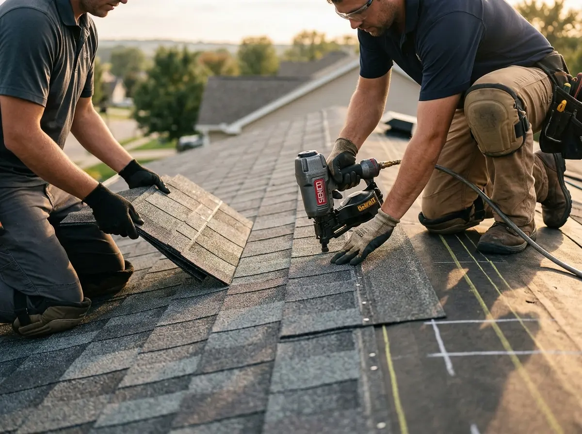 Professional roofer working on a residential roof in Mechanicville